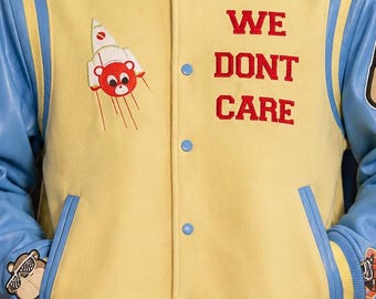 Vintage College Dropout We don't Care Varsity Wool Jacket Streetwear University UniSex  birthday gift