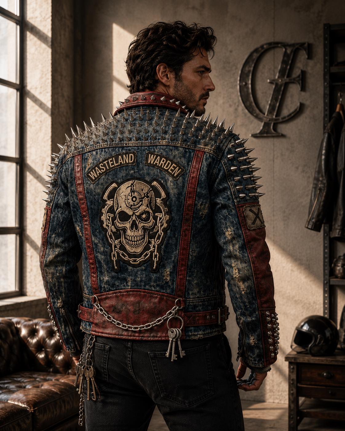 Men's Punk Gothic Spiked Leather Jacket Studded Skull Biker Coat
