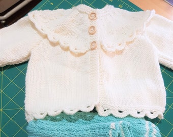 Baby jacket & leggings set hand knitted wool