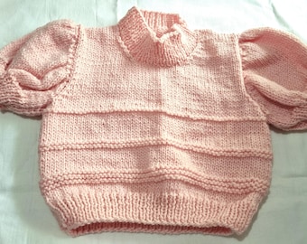 Hand knitted Baby Toddler Jumper Top Pale Pink