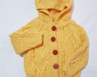 Hand Knitted Baby Hoodie cable pattern pure wool