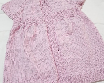Hand Knitted Baby Dress: Soft Bendigo Wool, 0-6 Months