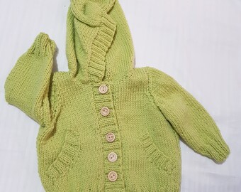 Baby Prem to Newborn Hoodie top Hand Knitted Pure Wool