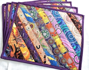 Quilted Aboriginal Print Placemats - Set of Four - Australian Cotton
