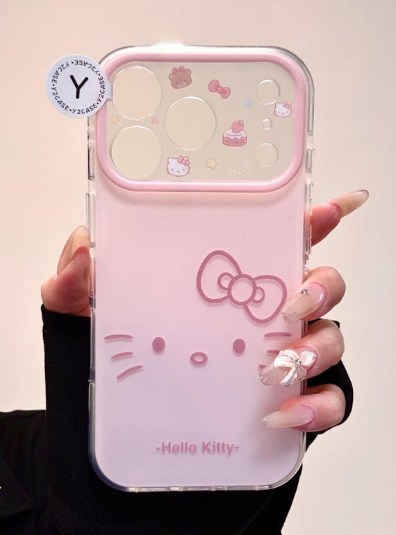 Kawaii Pink Kitty Case with Bow Beaded Charm, Pastel Y2K Coquette Cover for iPhone 17 16 15 14 13 Pro Max, Cute Anime Cat Aesthetic Gift