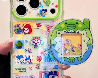 Tamagotchi Clear MAGSAFE Case with Tamagotchi Shaker Grip & Beaded Charm, Kawaii Y2K Aesthetic Cute iPhone 17 16 15 14 13 Pro Max Gift