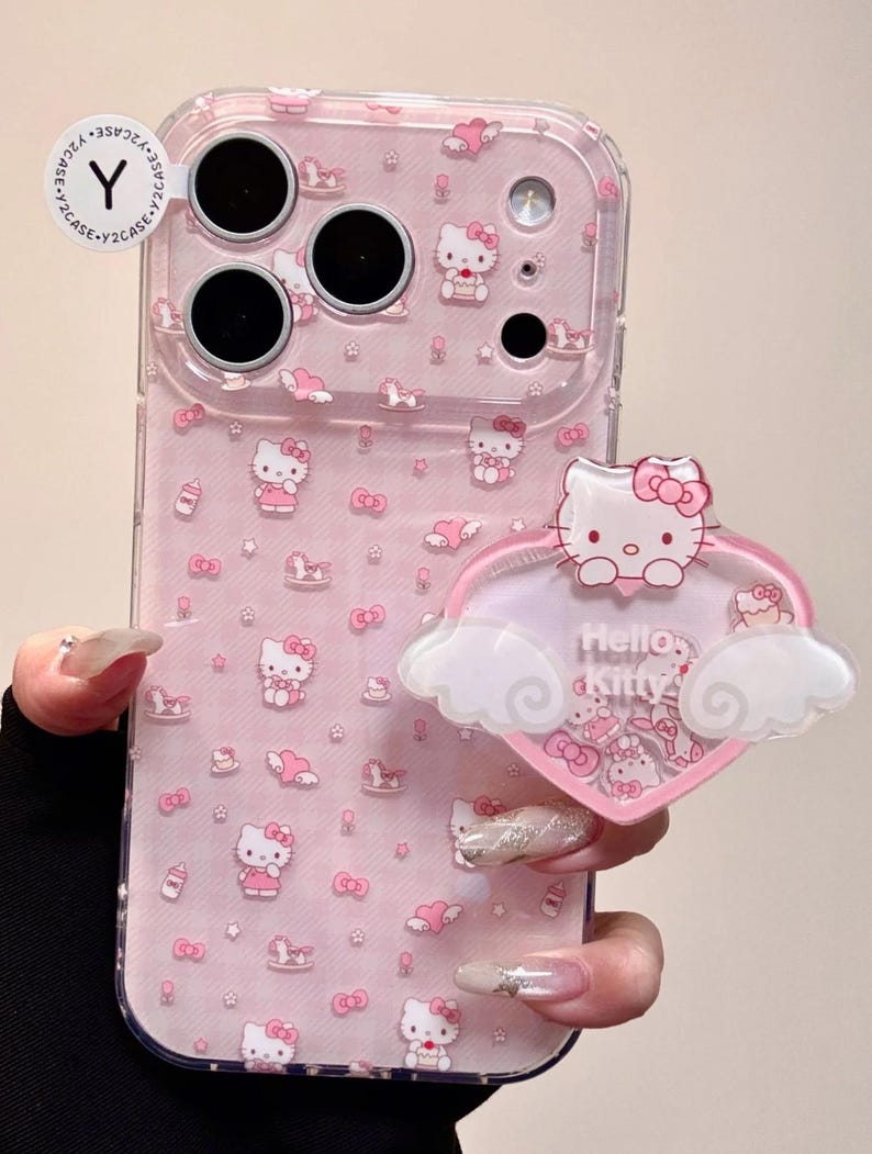 Hello Kitty mobilskal med hjärtformad pärlhänge, kawaii rosa iPhone 17 16 15 14 13 Pro Max-skal, Y2K Coquette estetisk Sanrio-stil Case+Grip