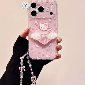 Hello Kitty mobilskal med hjärtformad pärlhänge, kawaii rosa iPhone 17 16 15 14 13 Pro Max-skal, Y2K Coquette estetisk Sanrio-stil Case+Grip+Charm