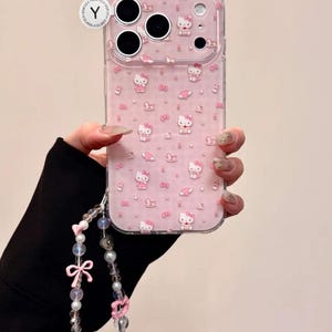 Hello Kitty mobilskal med hjärtformad pärlhänge, kawaii rosa iPhone 17 16 15 14 13 Pro Max-skal, Y2K Coquette estetisk Sanrio-stil Case+Charm