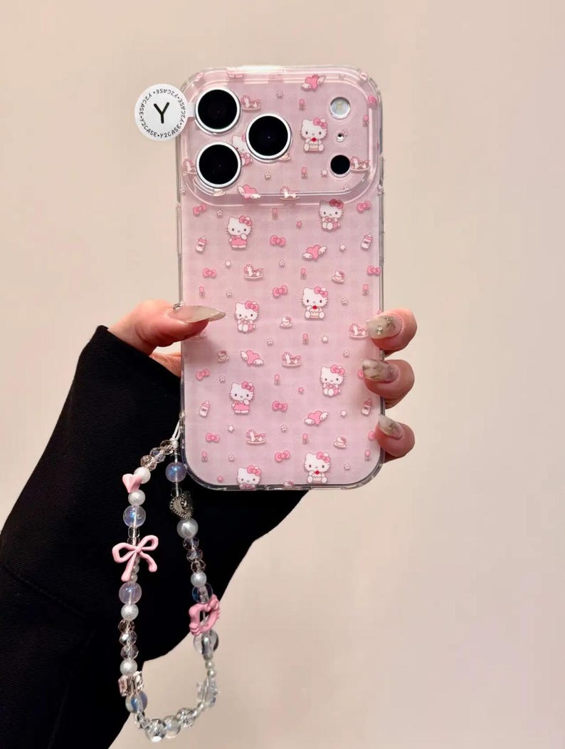 Hello Kitty mobilskal med hjärtformad pärlhänge, kawaii rosa iPhone 17 16 15 14 13 Pro Max-skal, Y2K Coquette estetisk Sanrio-stil Case+Charm