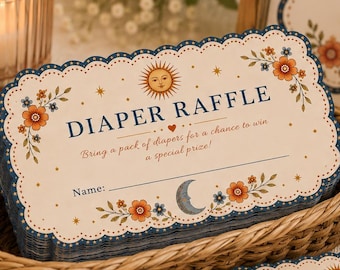 Cielito Lindo Diaper Raffle Tickets, Baby Shower Game, Celestial Floral Print (English/Spanish)