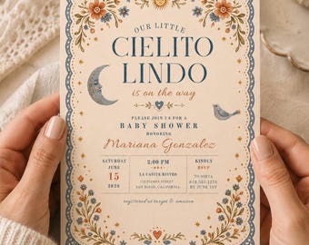 Cielito Lindo Baby Shower Invitation, Vintage Celestial Floral, Editable Template (Digital Download)