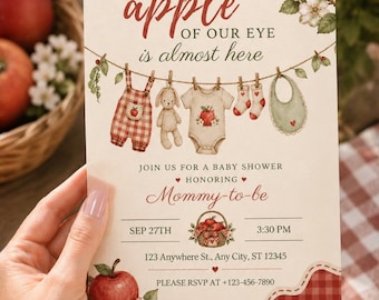 Apple of My Eye Baby Shower Invitation, Watercolor Apples, Fall Theme (Digital Download)