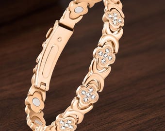 Pure Copper Magnetic Wellness Bracelet Infinite Clover Crystal Jewelry for Women Adjustable Neodymium Energy Bangle