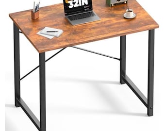 32 in Small Computer Desk for Home Office Modern Study Work Table Simple Style for Bedroom Writing Desks with X-Shaped Reinforcement Rust