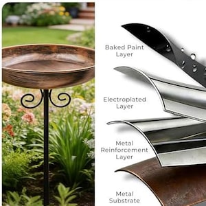 30" Tall Metal Bird Bath Stake, 10" Small Wild Bird Feeder Bowl, Vintage Style Outdoor Garden & Lawn Decor, Gift for Bird Watcher image 6