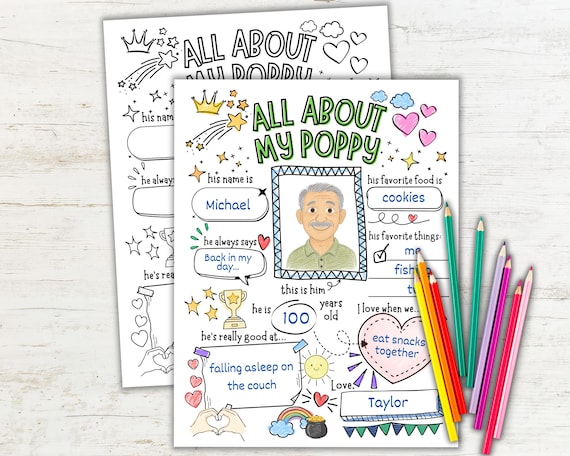 All About My Poppy Questionnaire, Father's Day Printable, Gift for Poppy from Grandchild, Kids Interview Keepsake, Father's Day Activity