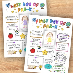 First and Last Day of Pre-K All About Me Worksheet, School Interview Keepsake, Back to School Activity, End of School Kids Questionnaire
