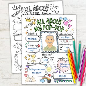 All About My Pop-Pop Questionnaire, Father's Day Printable, Gift for Pop-Pop from Grandchild, Kid Interview Keepsake, Father's Day Activity