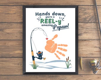 Arte de huellas de manos de Papaw Fishing, regalo del Día del Padre de un nieto pequeño, imprimible sin duda, manualidad de Papaw Fish para niños, hazlo tú mismo, el mejor Papaw