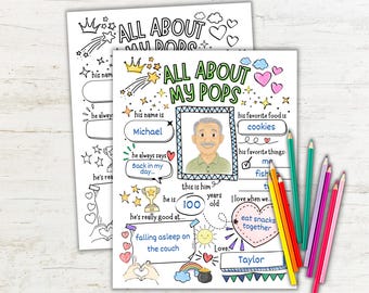 Cuestionario "Todo sobre mi papá", imprimible para el Día del Padre, regalo para papá de parte de su nieto/a, recuerdo de entrevista para niños, actividad para el Día del Padre.