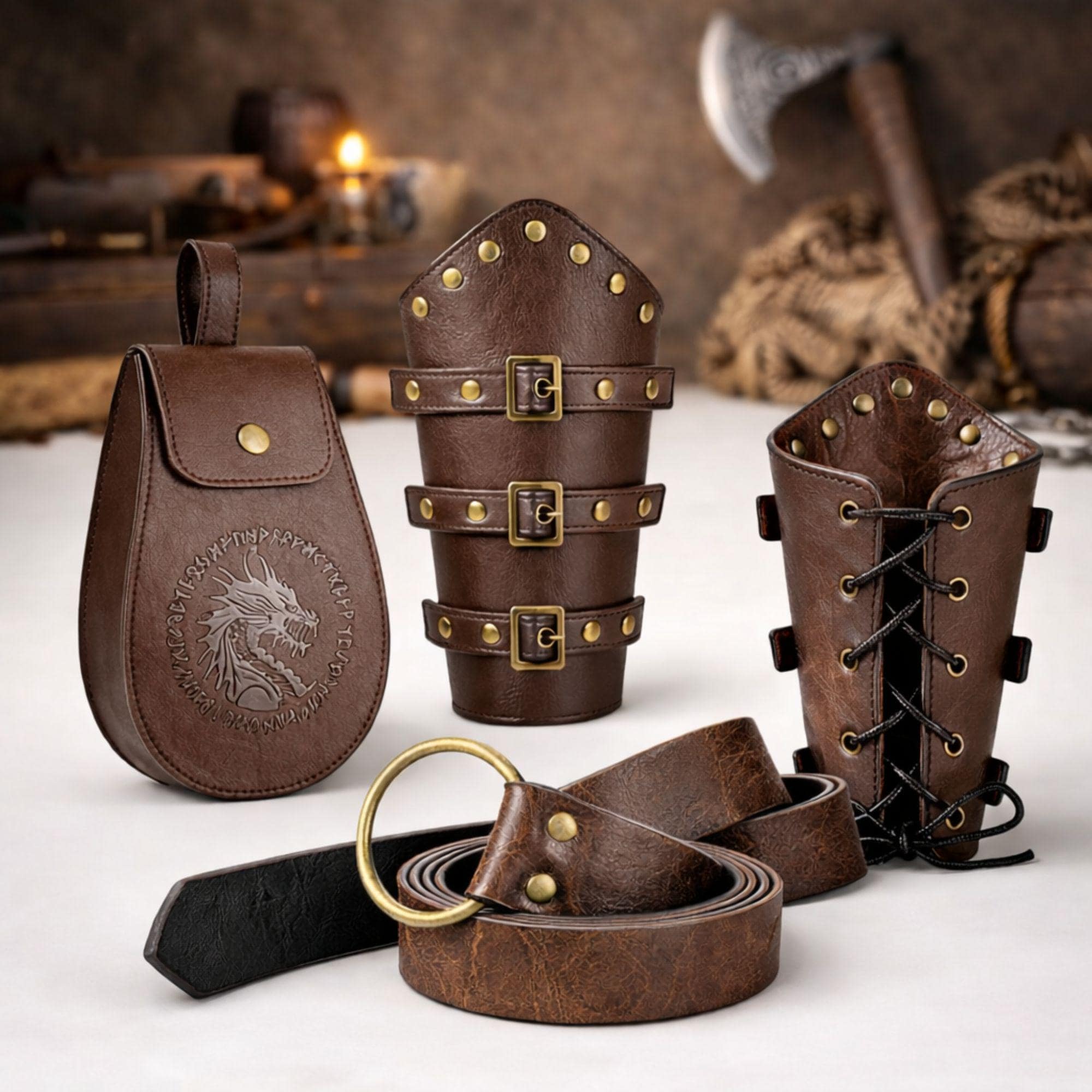 Medieval Leather Belt Pouch, Viking Bracers, Renaissance Costume Accessories