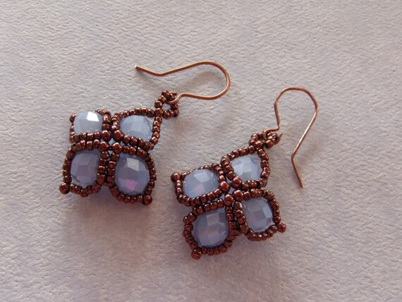 Items similar to Vintage Earrings in Chalcedony Blue and Antique Copper ...