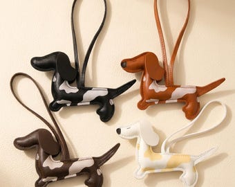 Dachshund Leather Bag Charm, Leather Dog Keychain, Puppy Purse Accessory for Backpacks, Handmade Dog Leather Bag Charm, Car Mirror Charm