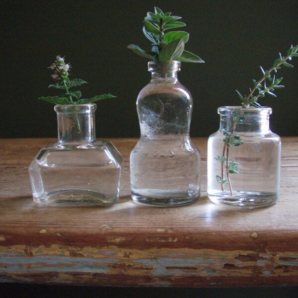 Vintage Ink Bottles - Mixed trio of clear glass bottles