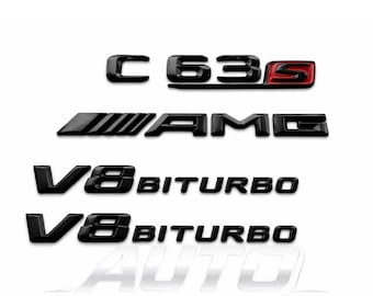 C63S V8 biturbo AMG glanzend zwart rood badge-embleemset voor Mercedes Benz W205