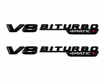 Glanzend zwarte V8 BITURBO 4MATIC+ spatbordbadges voor Mercedes-Benz AMG