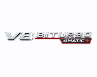 2 x V8 BITURBO 4MATIC+ Kromskärmsemblem för Mercedes Benz AMG