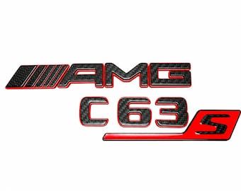 AMG C63S Kolfiber Röd Utgåva Märken | Glanssvarta Mercedes-emblem