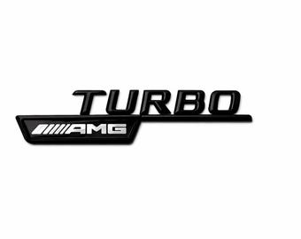 2 x AMG TURBO-embleem in glanzend zwart zijspatbord voor Mercedes Benz