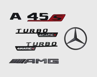 Mercedes A45S AMG Emblem Set Glanssvart Röd S Turbo 4MATIC Emblem W177 Sedan Halvkombi
