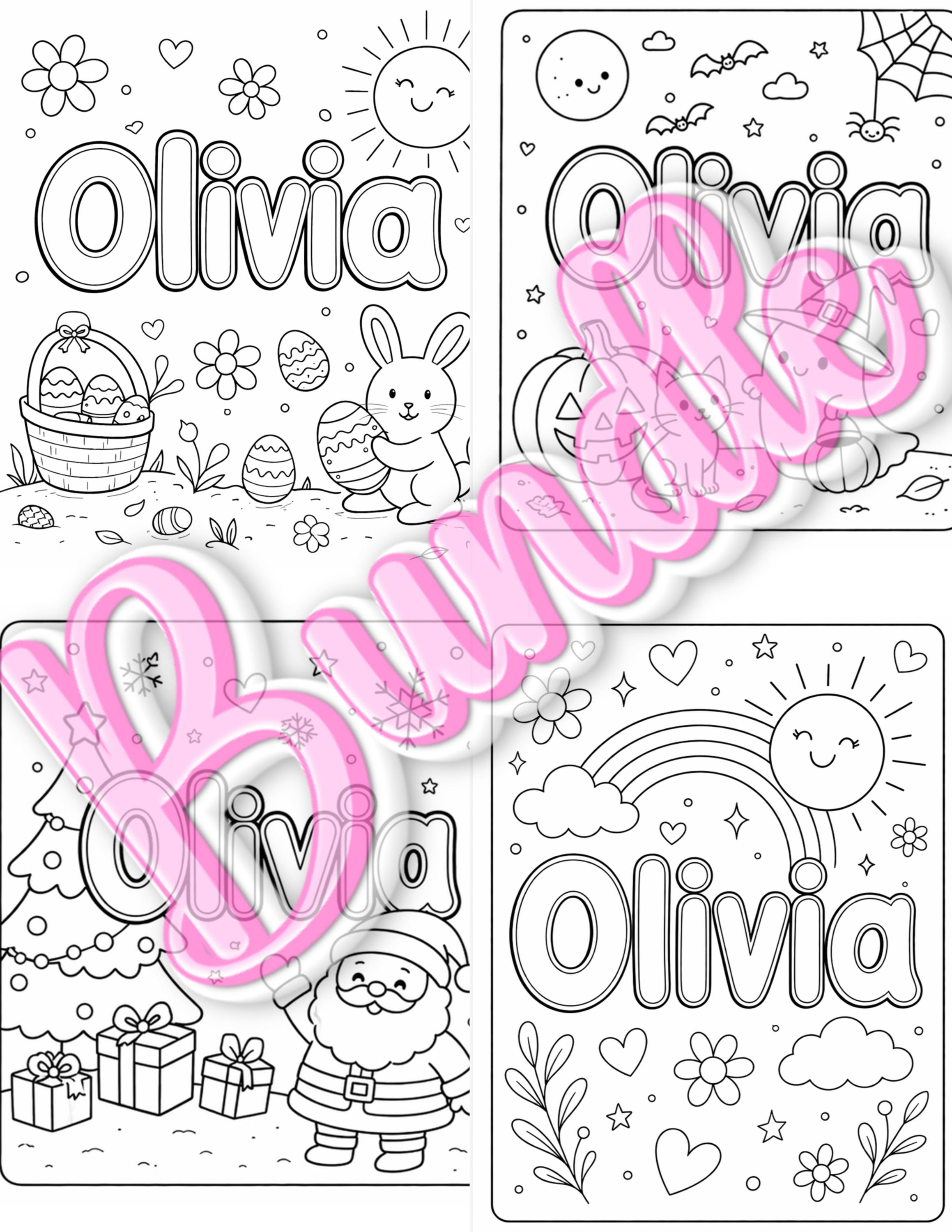 Octavia Name Colouring In Olivia - Personalized Name Coloring Pages Bundle | Custom Kids Activity ...