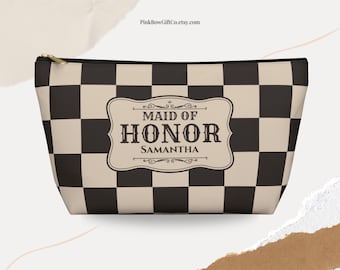 Trousse de maquillage de demoiselle d'honneur personnalisée pochette damier personnalisée pochette accessoire EVJF pour mariage occidental cadeau de fête sauvage sauvage femme BBWW
