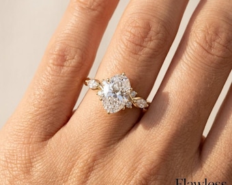 IGI Lab Grown Diamond Engagement Ring, 3/4 Twisted 14K Solid Gold Floral Leaf Ring, Nature Inspired Oval Diamond Ring,Promise Ring for Women