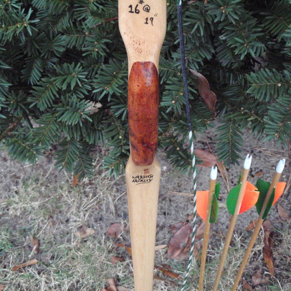 Youth Hickory  bow with exotic accents, 16lb at 19", traditional wood archery bow