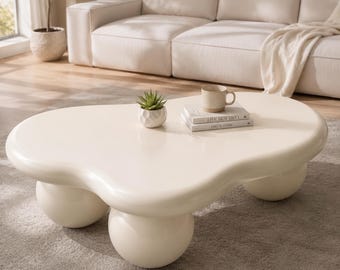 Cloud-Shaped Coffee Table Cream Modern Oval Center Table Small Living Room Minimalist Farmhouse Decor