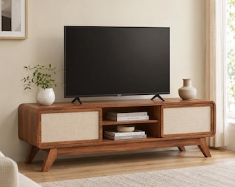 Mid Century Modern TV Stand, Walnut Media Console with Storage, Farmhouse Entertainment Center, TV Unit Cabinet for 65 Inch TV