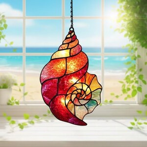 Attrape-soleil acrylique spirale coquillage, suspension de fenêtre en coquillage nautile, décor côtier en faux vitrail