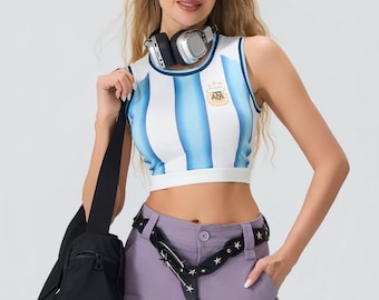 Argentina 24/25 Messi #10 Soccer Crop Top | Custom Name Number | Game Day Gift for La Albiceleste Fans