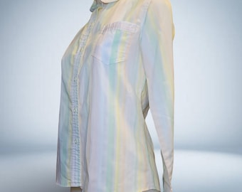 Das bin ich Pastell Streifen Vintage Button-Down Bluse Langarm Baumwolle Klassiker