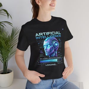T-shirt voor het laden van kunstmatige intelligentie: futuristisch T-shirt met AI-tech-humor
