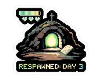 Respawned Day 3 Sticker | Funny Christian Gamer Die Cut | Pixel Art Resurrection Easter Decal | Laptop