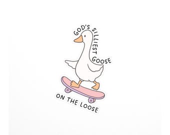 God's Silliest Goose Sticker, Funny Christian Decal - Skateboarding Goose Waterproof Laptop Water Bottle Sticker