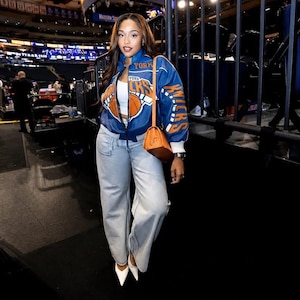 New York Knicks Women's Bomber Jacket, Blue Leather Basketball Jacket, Karl Anthony Towns Custom number 32 Style Jacket , Gift for NY Fan