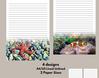 Papelería JW para escribir cartas - Diseños de criaturas marinas (A4/Carta estadounidense) (Descarga digital)