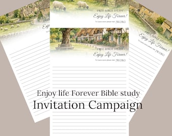Briefpapier met landelijk design | Geniet voor altijd van het leven | Uitnodigingscampagne voor Bijbelstudie | Direct downloaden